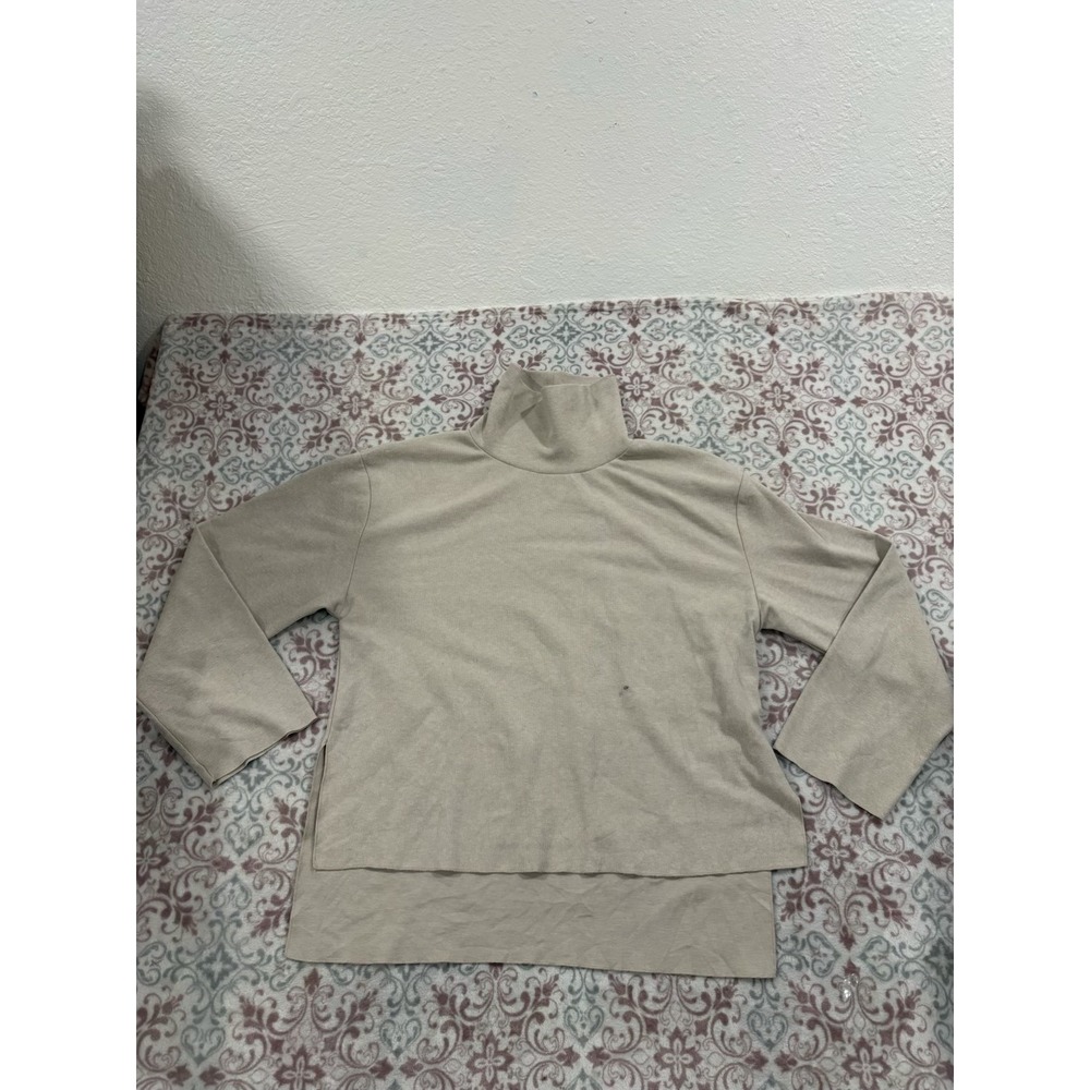 Zara Beige Layered Double Hem Turtleneck Long Sleeve Top Large